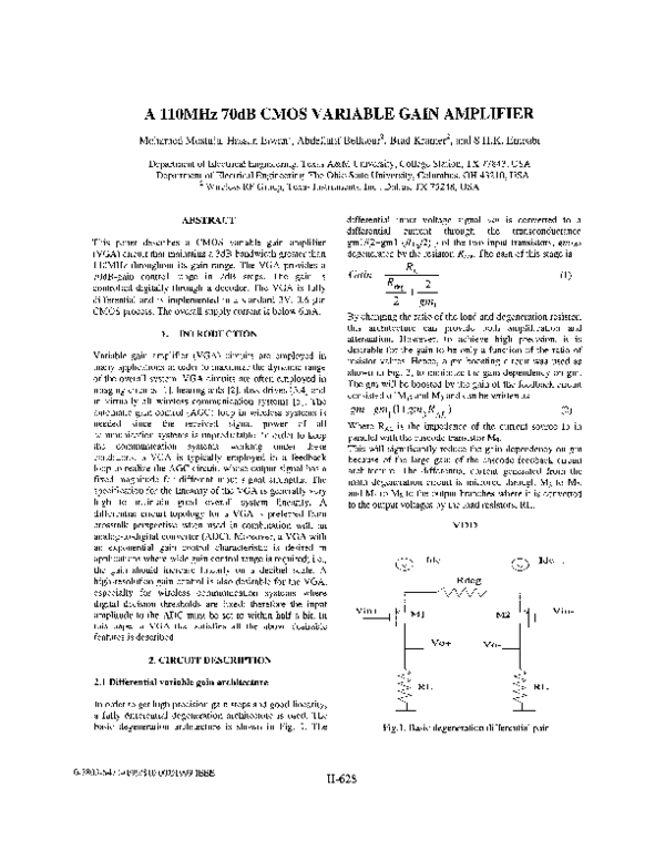 (PDF) A 110 MHz 70 dB CMOS variable gain amplifier