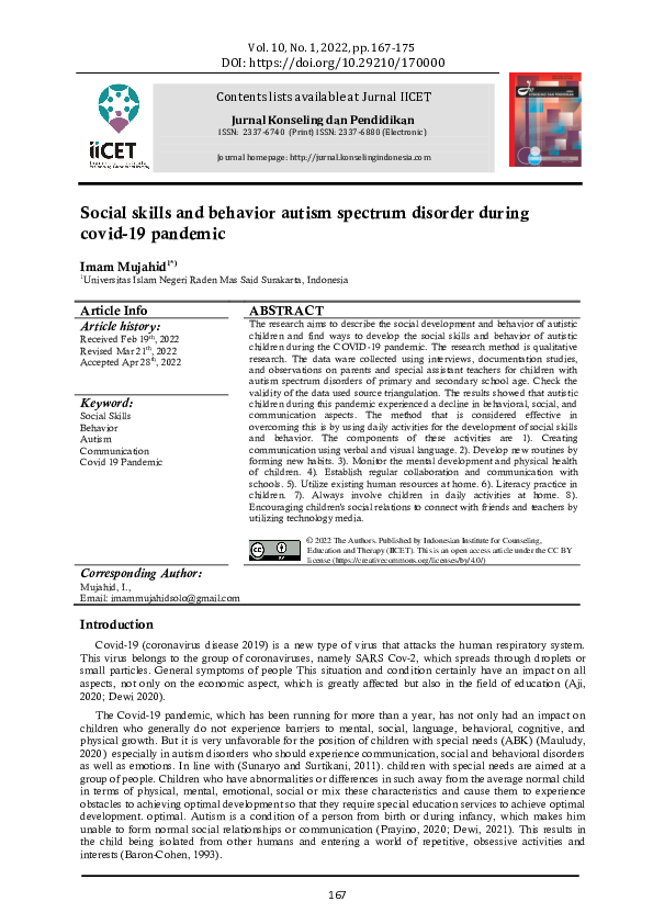 (PDF) Social skills and behavior autism spectrum disorder during covid ...