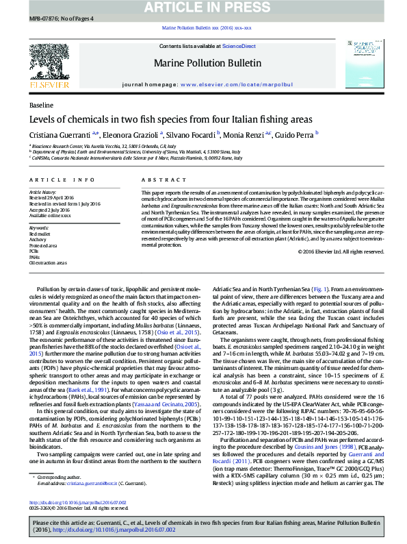 (PDF) Levels of chemicals in two fish species from four Italian fishing ...