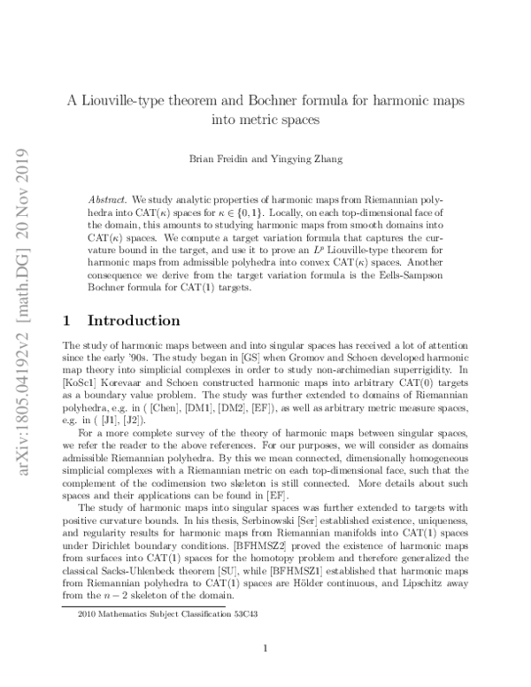 (PDF) A Liouville-type theorem and Bochner formula for harmonic maps ...