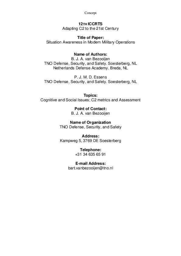 Title of Paper: Situation Awareness in Modern Military Operations