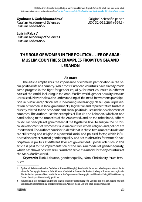 (PDF) The Role of Women in the Political Life of Arab-Muslim Countries ...