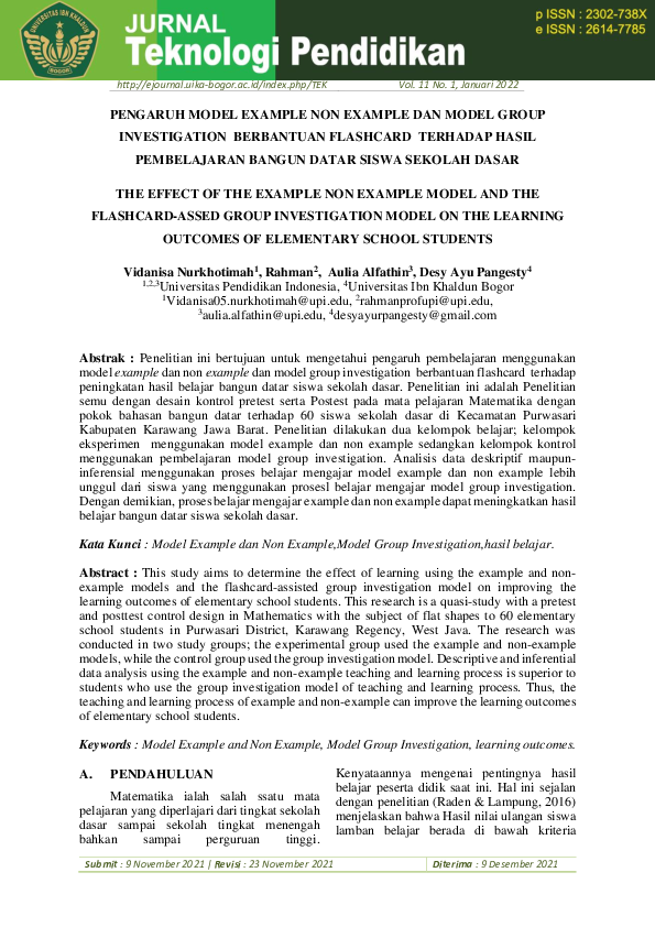 (PDF) Pengaruh Model Example Non Example Dan Model Group Investigation ...
