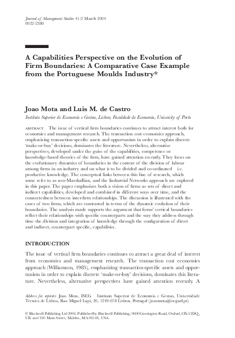 (PDF) A Capabilities Perspective on the Evolution of Firm Boundaries: A ...