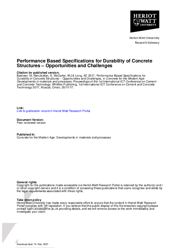 (PDF) Performance Based Specifications for Durability of Concrete ...