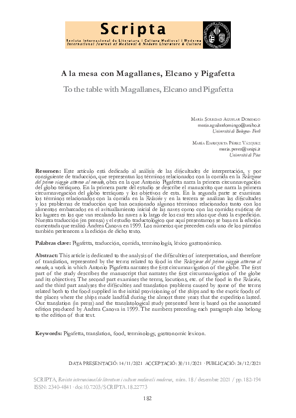 A la mesa con Magallanes, Elcano y Pigafetta