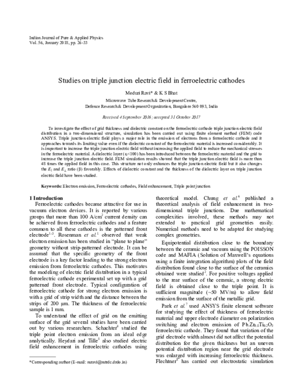 (PDF) Studies on triple junction electric field in ferroelectric cathodes