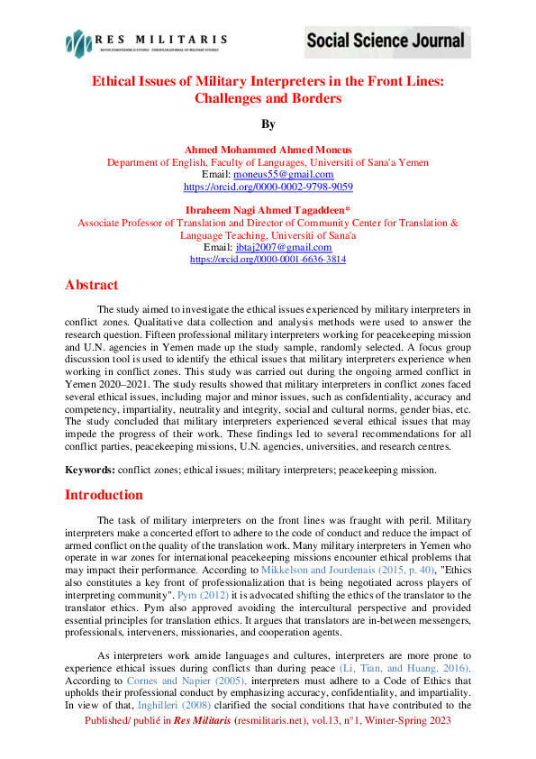 (PDF) Ethical Issues of Military Interpreters in the Front Lines ...