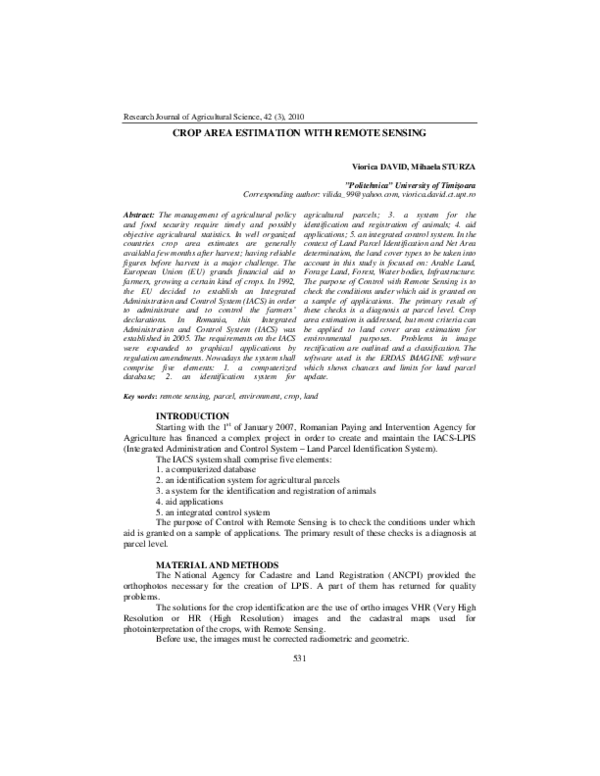 (PDF) Crop area estimation with remote sensing