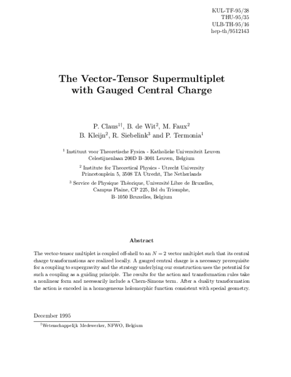 (PDF) The vector-tensor supermultiplet with gauged central charge