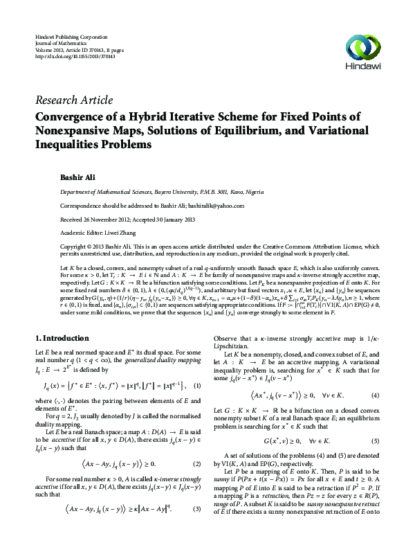 (PDF) Convergence of a Hybrid Iterative Scheme for Fixed Points of ...