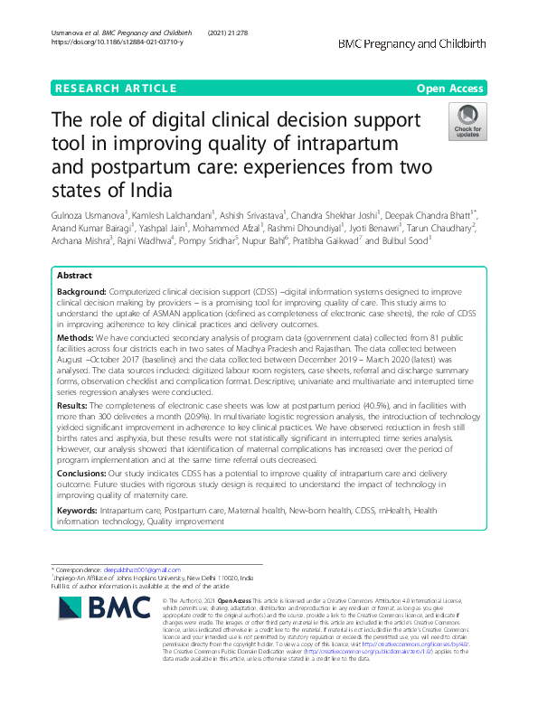 (PDF) The role of digital clinical decision support tool in improving ...
