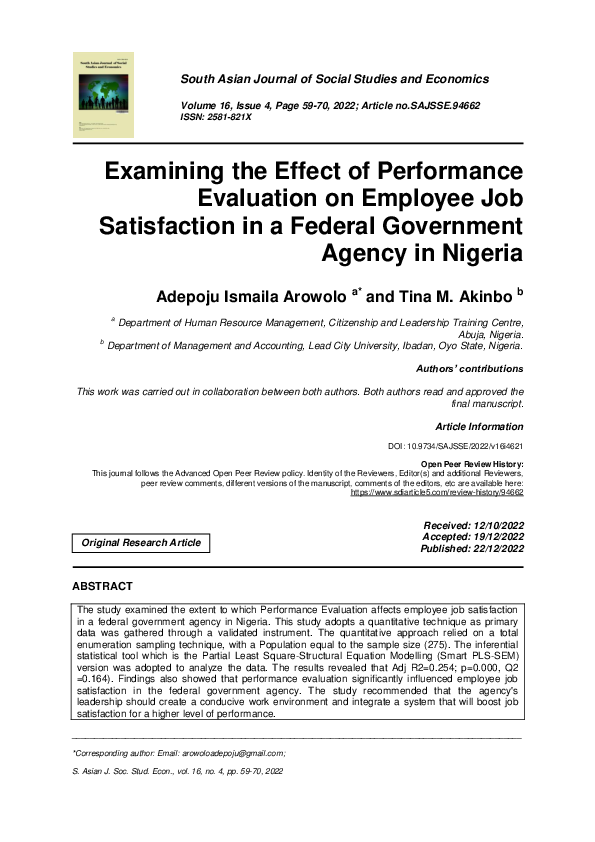 (PDF) Examining the Effect of Performance Evaluation on Employee Job ...