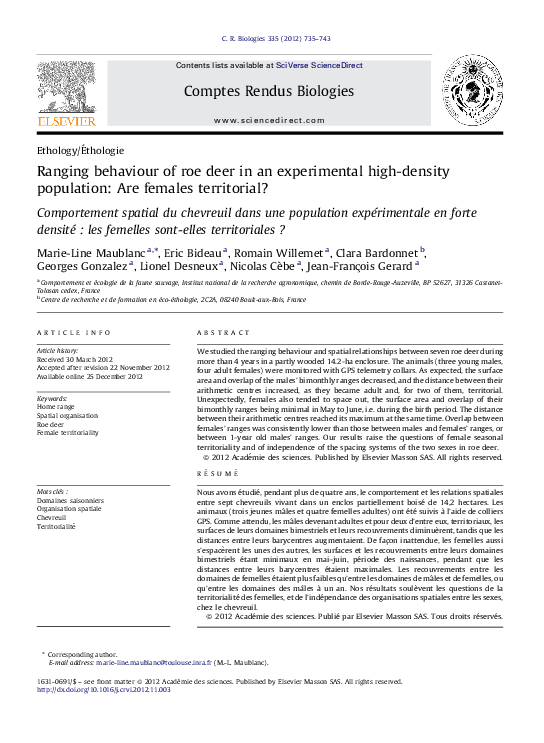 (PDF) Ranging behaviour of roe deer in an experimental high-density ...