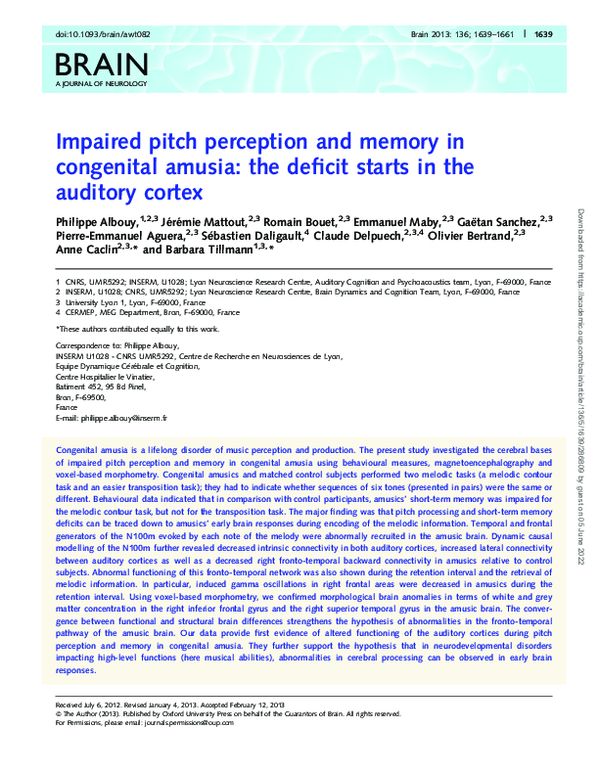 (PDF) Impaired pitch perception and memory in congenital amusia: the ...