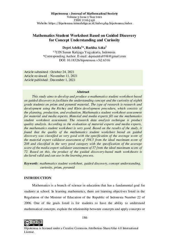 (PDF) Mathematics Student Worksheet Based on Guided Discovery for ...