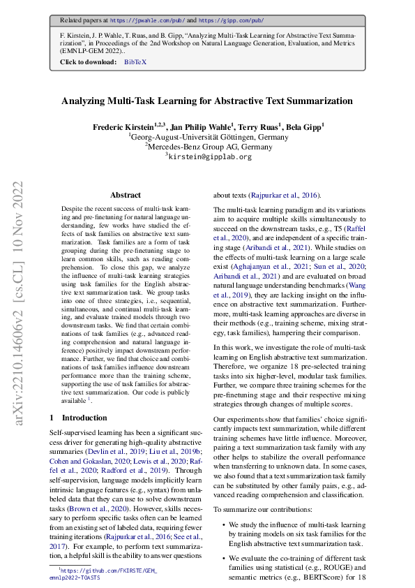 (PDF) Analyzing Multi-Task Learning for Abstractive Text Summarization