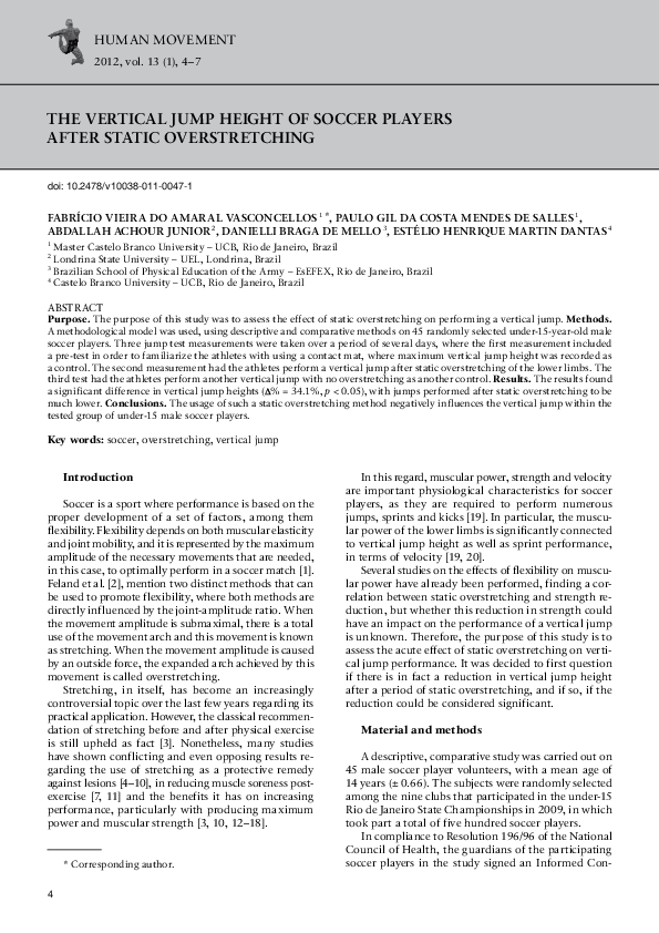 (PDF) The Vertical Jump Height of Soccer Players after Static ...