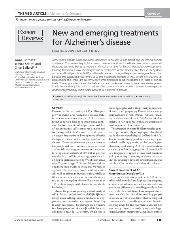 (PDF) New and emerging treatments for Alzheimer's disease