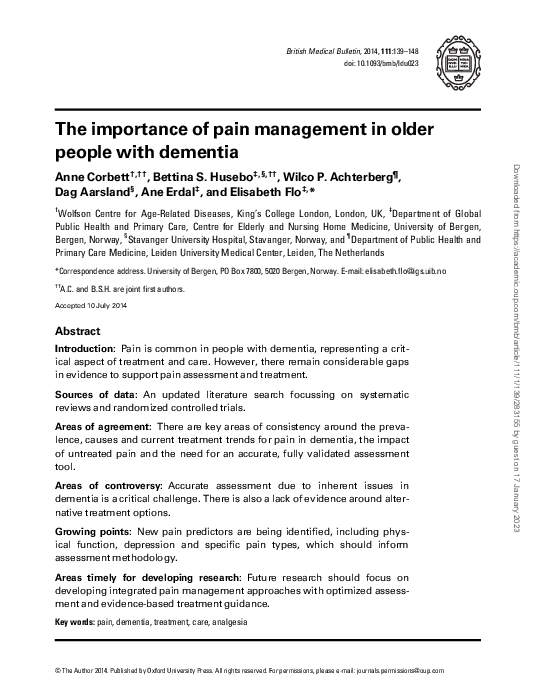 (PDF) The importance of pain management in older people with dementia