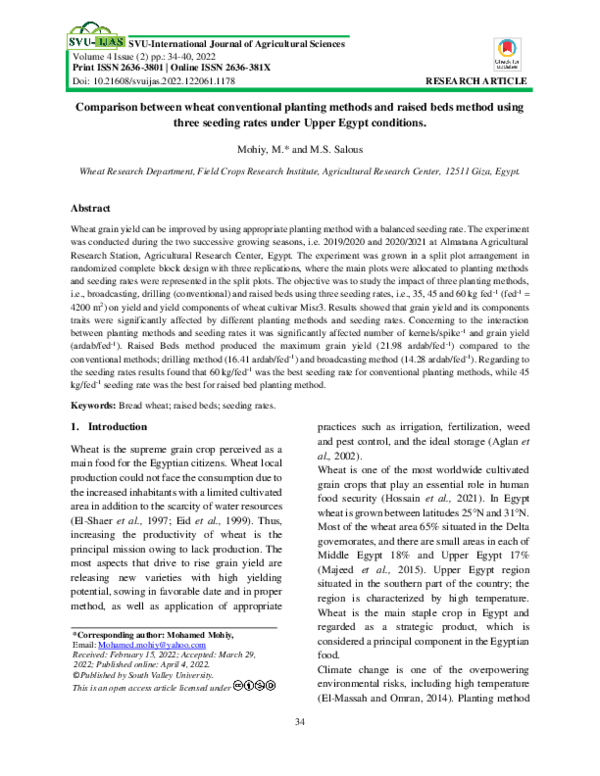 (PDF) Comparison between wheat conventional planting methods and raised ...