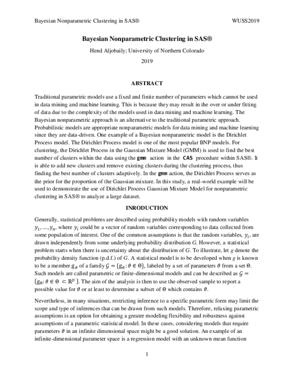 (PDF) Bayesian Nonparametric Clustering in SAS®