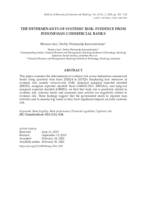 (PDF) The Determinants of Systemic Risk: Evidence from Indonesian ...