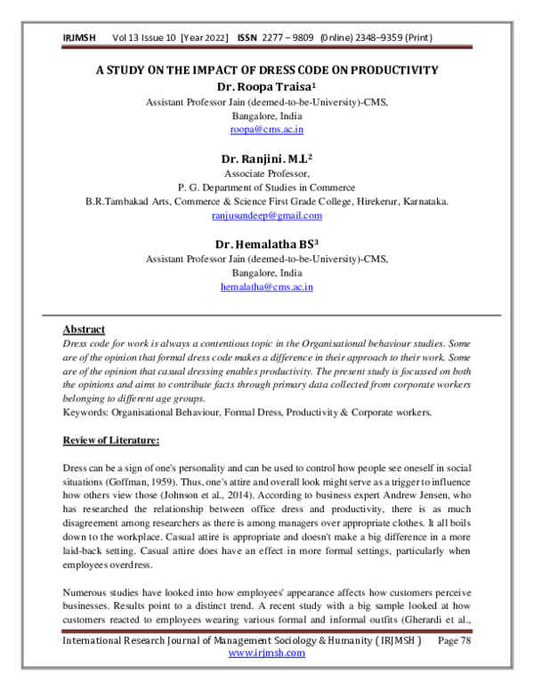 (PDF) A STUDY ON THE IMPACT OF DRESS CODE ON PRODUCTIVITY