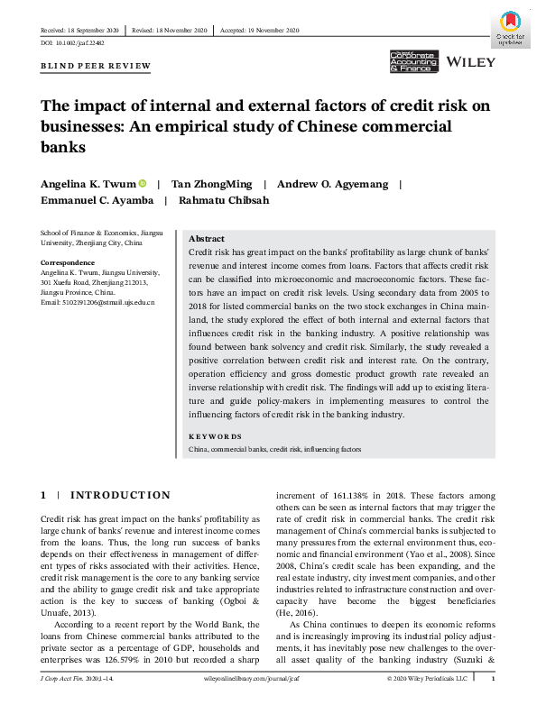 (PDF) The impact of internal and external factors of credit risk on ...