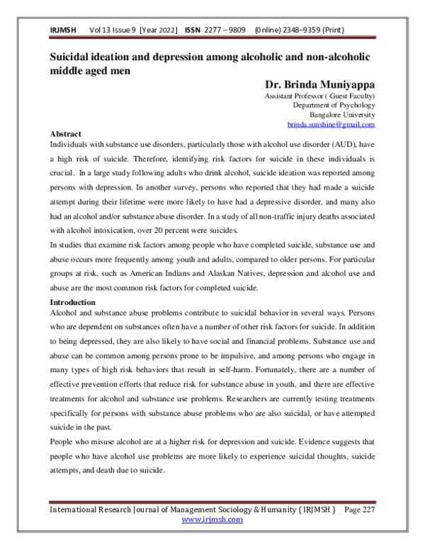 (PDF) Suicidal ideation and depression among alcoholic and non ...