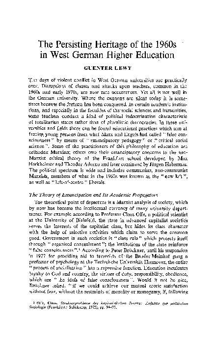 (PDF) The persisting heritage of the 1960s in West German higher education
