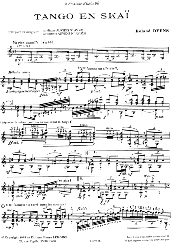 PDF) Classical guitar roland dyens tango en s