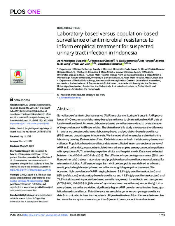 Laboratory-based versus population-based surveillance of antimicrobial resistance to inform empirical treatment for suspected urinary tract infection in Indonesia