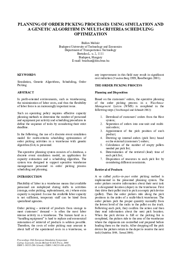 (PDF) Planning of order picking processes using simulation and a ...
