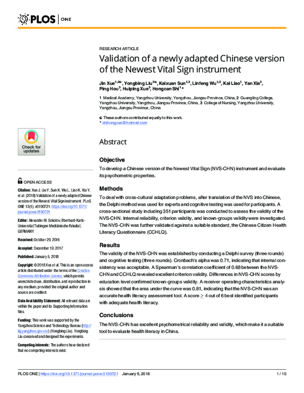 (PDF) Validation of a newly adapted Chinese version of the Newest Vital ...