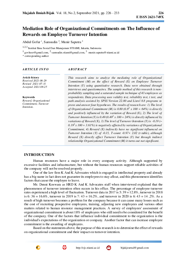 (PDF) Mediation Role of Organizational Commitments on The Influence of ...