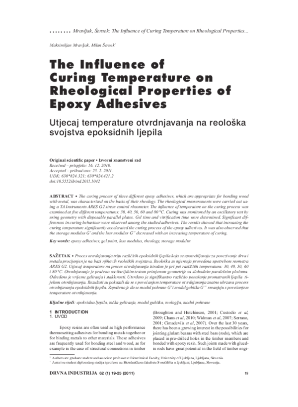 (PDF) The Influence of Curing Temperature on Rheological Properties of ...