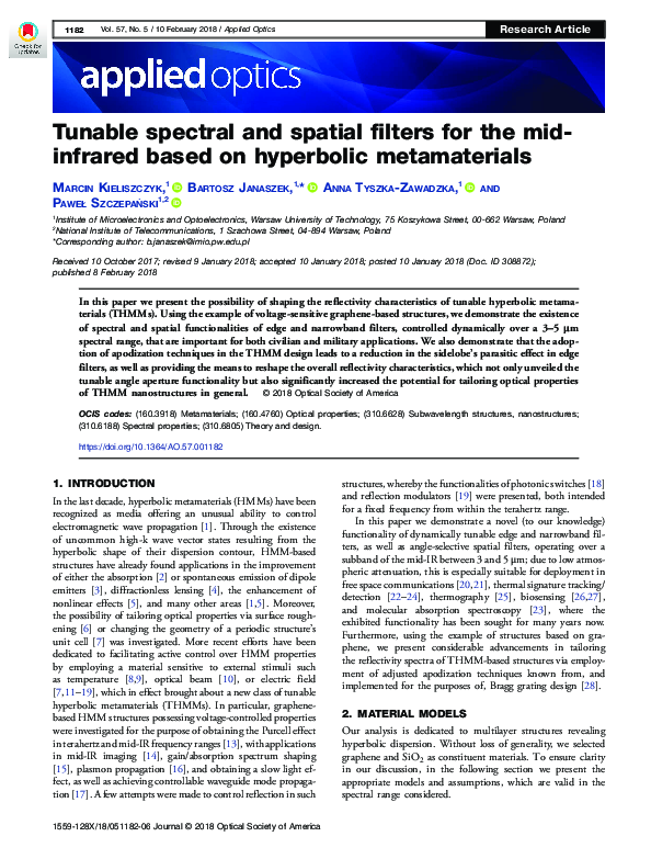 (PDF) Tunable spectral and spatial filters for the mid-infrared based ...