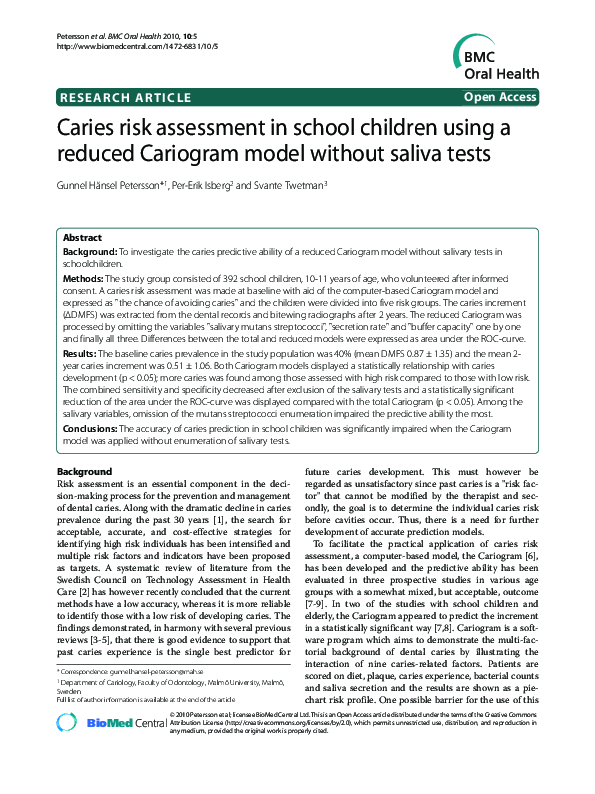 (PDF) Caries risk assessment in school children using a reduced