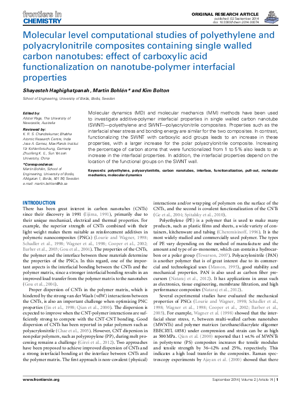 (PDF) Molecular level computational studies of polyethylene and ...