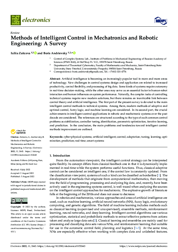 (PDF) Methods of Intelligent Control in Mechatronics and Robotic ...