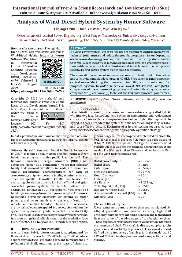 (PDF) Analysis of Wind Diesel Hybrid System by Homer Software