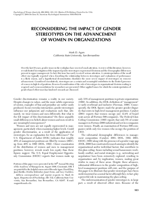 (PDF) Reconsidering the Impact of Gender Stereotypes on the Advancement ...