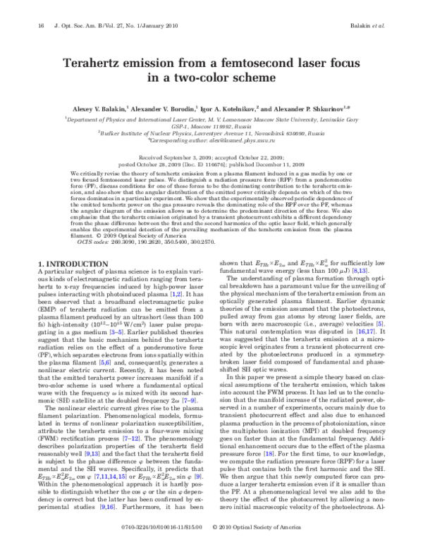 (PDF) Terahertz emission from a femtosecond laser focus in a two-color ...