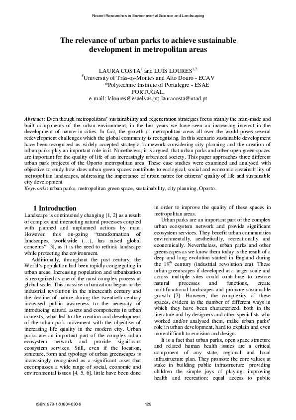 (PDF) The relevance of urban parks to achieve sustainable development ...