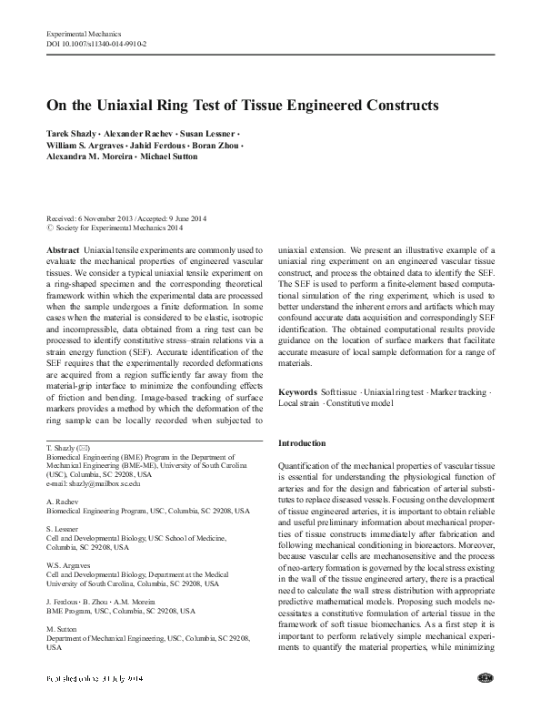 (PDF) On the Uniaxial Ring Test of Tissue Engineered Constructs