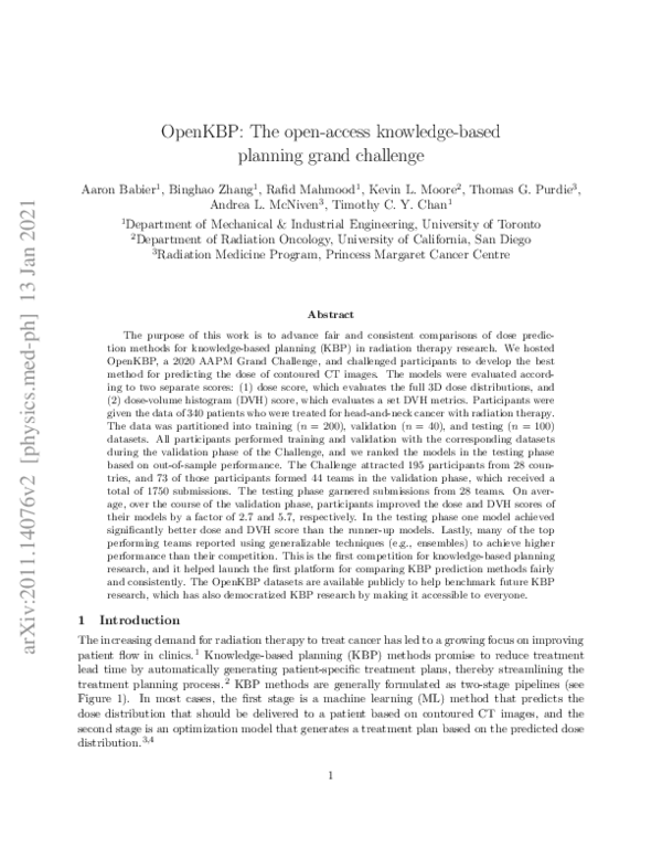 (PDF) OpenKBP: The open‐access knowledge‐based planning grand challenge ...