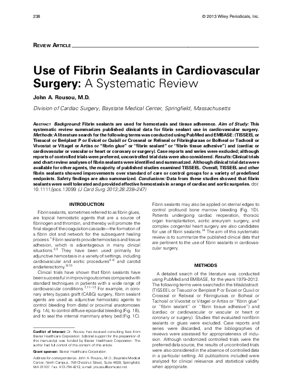 (PDF) Use of Fibrin Sealants in Cardiovascular Surgery A Systematic