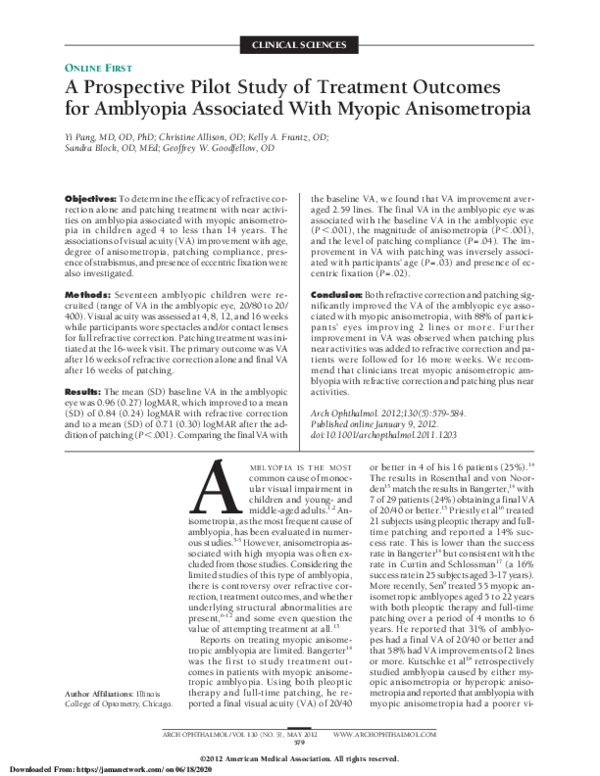 (PDF) A Prospective Pilot Study of Treatment Outcomes for Amblyopia ...
