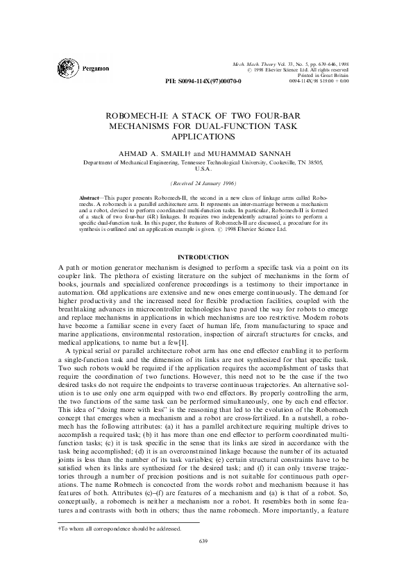 Robomech-II: a stack of two four-bar mechanisms for dual-function task applications